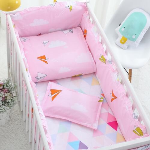 7PCS ropa de cuna girl boy baby bedding set 100% cotton baby bedclothes Infant Baby Cot Bedclothes (4bumper+sheet+pillow+duvet)