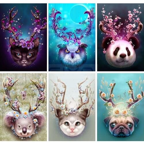 Broderie diamant 5D Diamond Painting Cat Full Drill Diamond Mosaic Animal Owl Horns Up Picture Embroidery Art Home Decoration