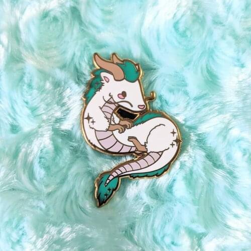 Animation Spirited Aways Hard Enamel Pin Cute Cartoon White Dragon Medal Brooch Jewelry Miyazaki Hayaoss Anime Movie Fans Gift