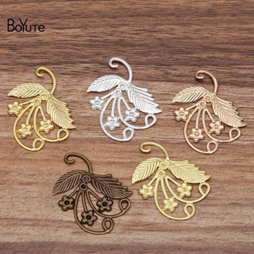 BoYuTe (50 Pieces/Lot) 28*37MM Metal Brass Stamping Flower Materials Diy Hand Made Jewelry Accessories Wholesale