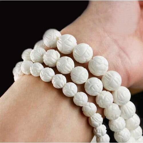 Hot selling 8mm 10mm 12mm AA+ Natural round Tridacna White Carved Flower shell Stone Beads Fit for DIY bracelet jewelry