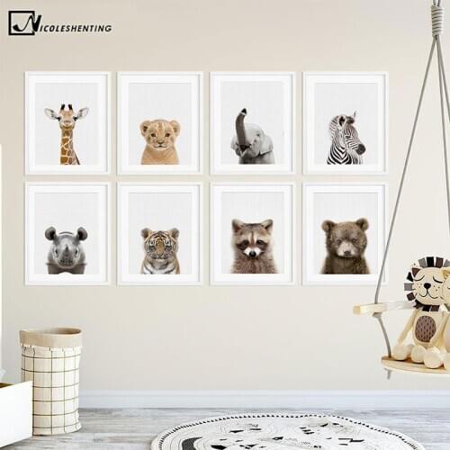 Baby Animal Canvas Painting Zebra Tiger Lion Nursery Art Poster Print Decorative Picture Nordic Kids Bedroom Wall Decoration
