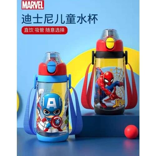 Disney Marvel Tritan PP Water Cup For Child Straw Plastic Cup Straight Drink Cup Students Mickey Baby Water Bottle For Kids
