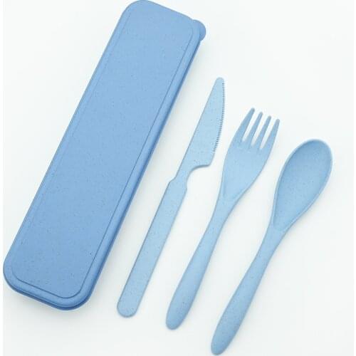 Travel Cutlery Portable Cutlery Box Japan Style Wheat Straw Knife Fork Spoons Student Dinnerware Sets Outdoor Picnic Tableware