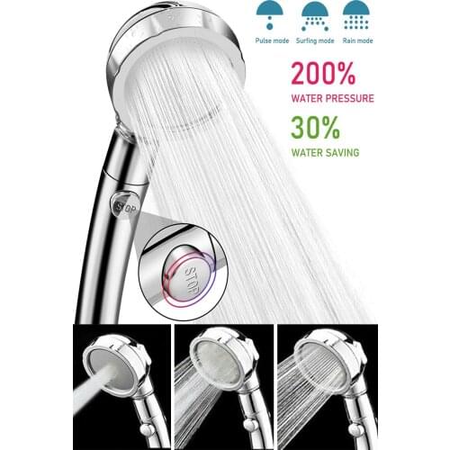 Real Water Saving 3 Function Bathroom Shower head Start-stop Button