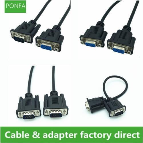 VGA HDTV HD 15pin Male to Male to Female to Female Cable High quality 15-core connection black ultra short vga cable 0.3m/30cm