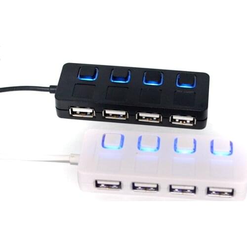 4-Port USB 2.0 Hub with Individual LED Light Power Switches, USB2.0 Splitter, USB Extension Hub for U Disk, Card Reader, PC