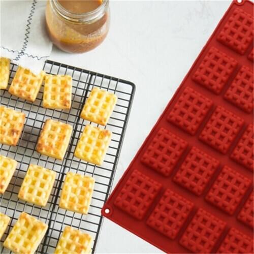 Brown 20 Hole Silicone DIY Chocolate Waffle Biscuit Mold Ice Lattice Cake Making Accessories Baking Tools