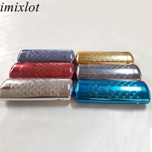 Imixlot 15.1x5.6x3.1cm Aluminum Metal Glasses Case Unisex Travel Portable Micro Engraved Button Lattice Patterns Spectacle Box