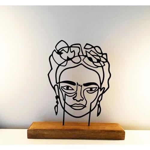 Metal Dekoratif Heykel Frida - Metal Duvar Sanatı Ev Aksesuarı, Dekoratif Masaüstü Metal İnsan Yüzü Obje (Siyah)