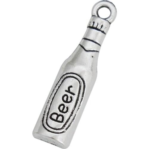 RAINXTAR Fashion Antique Silver Color Alloy Beer Bottle Charms Single Side Drink Charms 5*22mm 100pcs AAC580