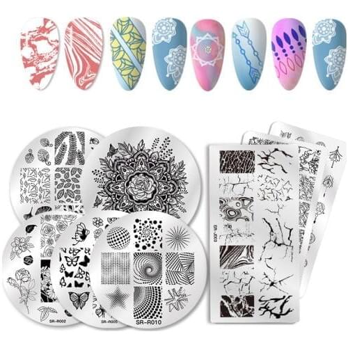 Mtssii 1PC Nail Stamping Plates Rectangle Round Shape Flower Geometric Series Stainless Steel Nail Art Image Plate Stencils Tool