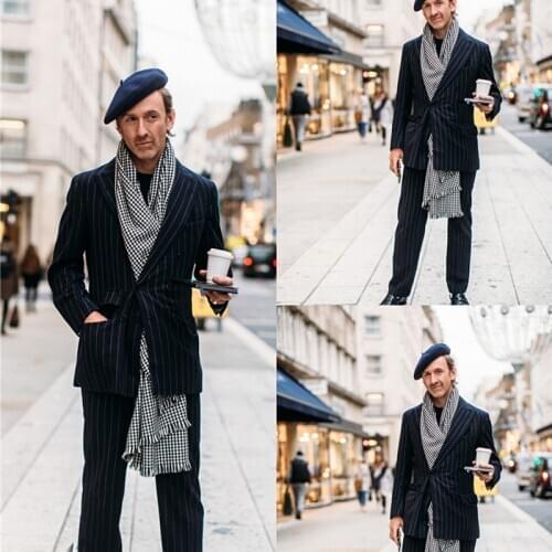 Slim Fit Striped Mens Coat Pant Suits Custom Made Two Button Wedding Tailored Party Prom Business Blazer Jacket 2 pcs