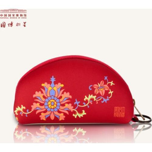 NATIONAL MUSEUM OF CHINA Vintage Women Cosmetic Bag Chinese Floral Cute Cosmetics Pouchs For Travel Polyester Ladies Makeup Bag