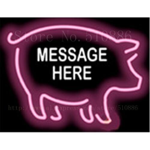 Custom Message Pig neon sign Handcrafted Light Bar Beer Pub Club signs Shop Store Business Signboard signage barbegue17"x14"
