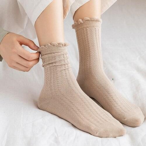 Women Socks Fashion Solid Color Cotton Lace Ruffles Lovely Frilly Edge Princess Girls Lady Socks Spring Summer Autumn Cute Socks