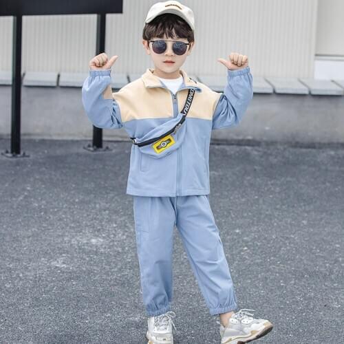 2021New Boy Girls' Long Sleeve Clothes Trousers Leisure Cotton 2-Piece Zipper Suit Childrens Costumes Fall Suit+Deliver Satchel
