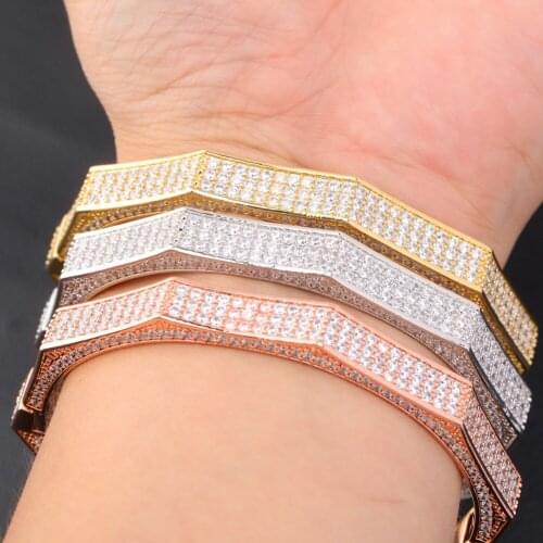 New Fashion Luxury Iced Out Bling Cubic Zircon Rose Gold Silver Color Polygon Bracelet Micro Pave CZ Stone Hip Hop Jewelry