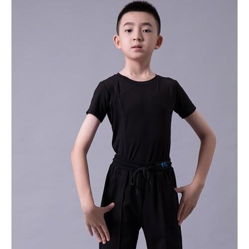 Latin Dance Clothes Boys Summer Short Sleeve Round Neck Tops White/Black Practice Shirt Kids Stage Performance Clothing VO1388