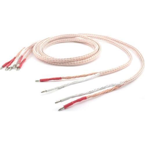 One Pair DIY 3M 12TC with 2 to 4 plated Rhodium banana plugs for auido speaker cable extension cable