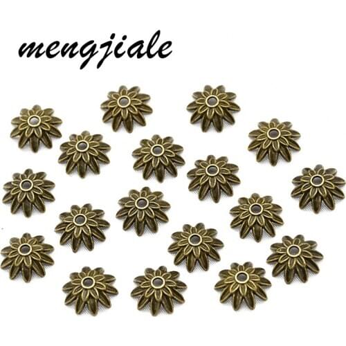 Wholesale 25pcs Antique Bronze Flower Torus Bead End Caps For DIY Jewelry Accessories Making Findings Needlework 15*15mm