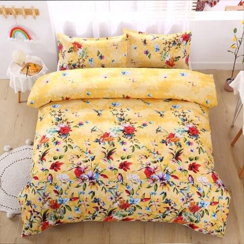 Simple Style Yellow Comforter Cover Set Soft Watercolor Flower Bedding Set US Twin Bedclothes Pillowcase Quilt Duvet Cover Set