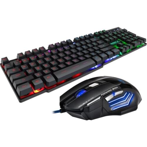 IMICE AN-300 USB Wired Gaming Keyboard Mouse 104 Keys RGB Backlit Mechanical Gaming Keyboard Ergonomic 7 Keys 2400DPI Mouse