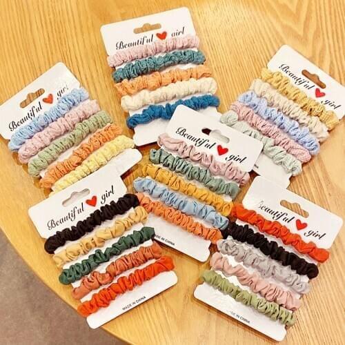 5PCS/Set New Women Girls Elegant Colorful Thin Cloth Scrunchie Ponytail Holder Hair Band Sweet Headband Fashion Hair Accessories