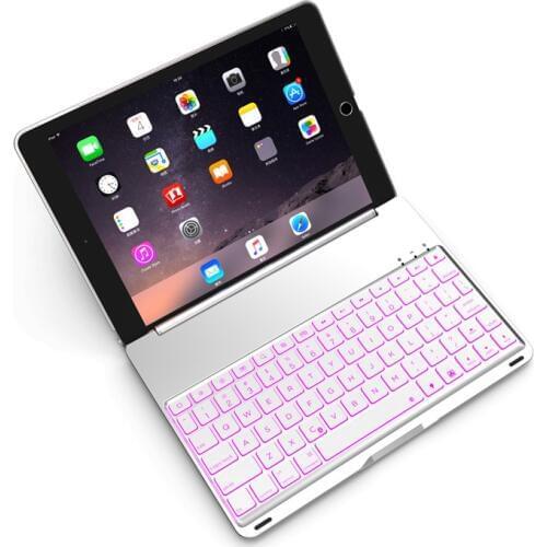 Luxury Tablet Case for iPad 6/Air2 Smart Flip Cover Stand 7 Colors Backlit Light Aluminum Bluetooth Keyboard Case for iPad Air 2