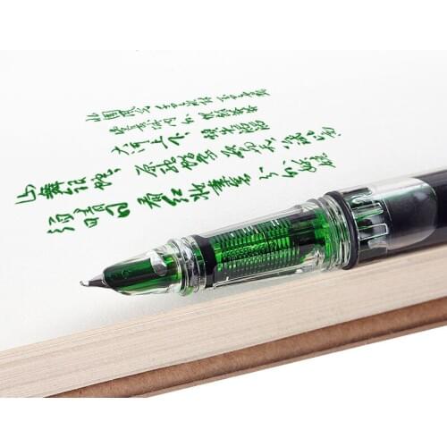 2021 New Posture Correction Piston Fountain Pen Plastic Transparent White Ink Color Hooded Bend Nib School Office