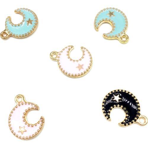 10pcs/lot Zinc Alloy Black Blue Pink Enamel Charms Moon Stars Charms For DIY Jewelry Making Finding Accessories 12*16mm