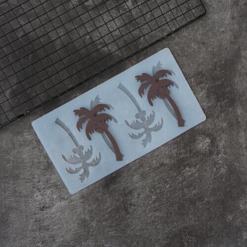 Coconut Tree Shape Chocolate Stencil Cake Decorating Cocoa Palm Shape Silicone Mold Transfer Sheet Chablon