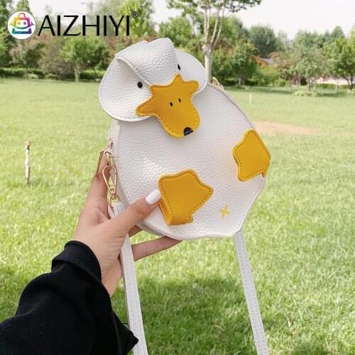 Women Cut Duck Shape Crossbody Bag Casual All-match Zipper Shoulder Pouch Fashion Cartoon Patchwork PU Small Handbag