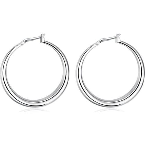 Korean Diameter 34mm Big Solid circles Hoop earrings For women 2021 925 Sterling Silver Brincos de Prata Fine Jewelry For Female