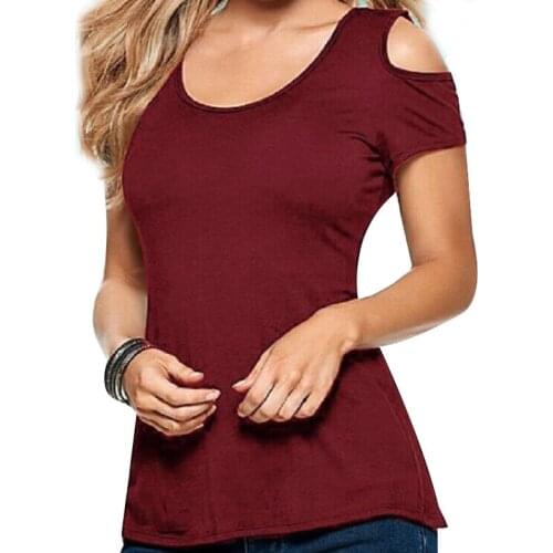 Newly Women Off Shoulder Tops Hollow Out Back Round Neck Slim Fit Pullover Tops for Summer DOD886