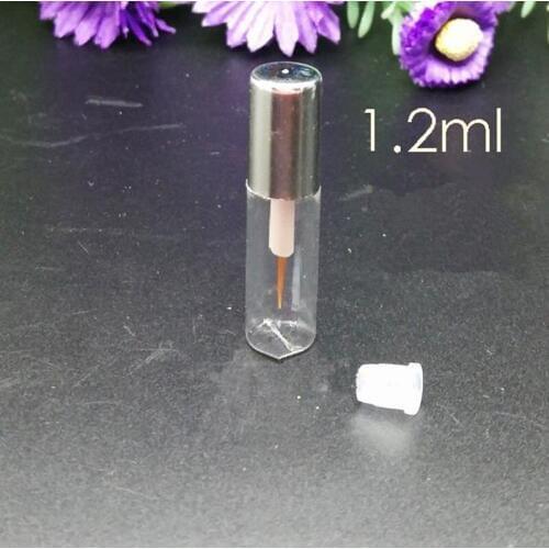 1.2ml Empty Clear Liquid Eyeliner Refillable Tube with Silver Cap,DIY Mini Glue Packing Bottle,Eyeliner Sample Tube F20173643