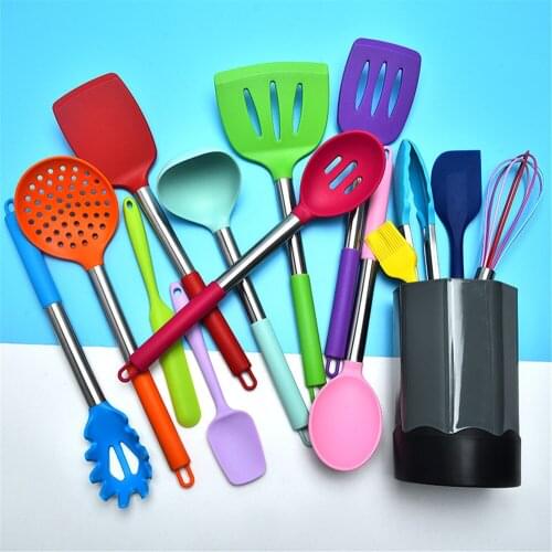 15pcs Colourful Silicone Kitchen Cooking Utensils Stainless Steel Handle Kitchenware Set Baking Tools Cookware with Storage Box