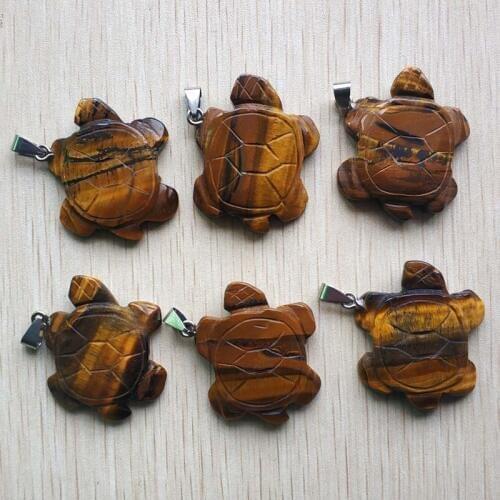 2018 new fashion natural tigers eye stone turtle shape pendants for necklace jewelry making wholesale 6pcs/lot free shipping