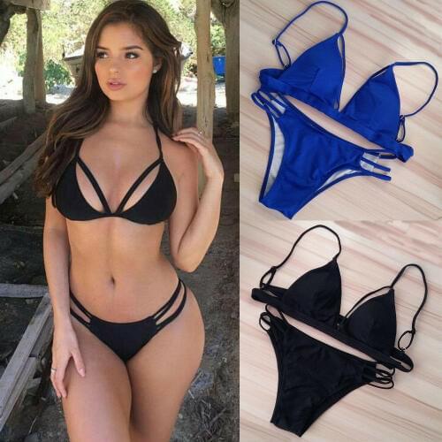 2019 Women Sexy Bikinis Set Solid Bathing Suit Padded Push-Up Bra Bikini Swimsuit Swimwear Bathing Suit Beachwear