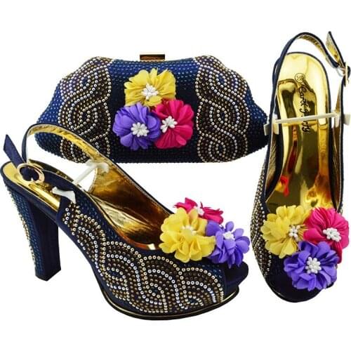 2021 Blue Women Shoes and Bag To Matching for Parties African for Party In Women High Quality Italian Shoes with Bags Set