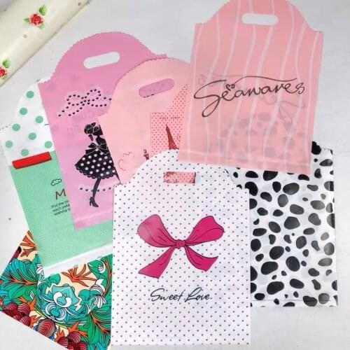 50pcs Clothes Storage Bag Large Shopping Plastic Bags With Handles Small Jewelry Wedding Gift Bag Plastic Pouch