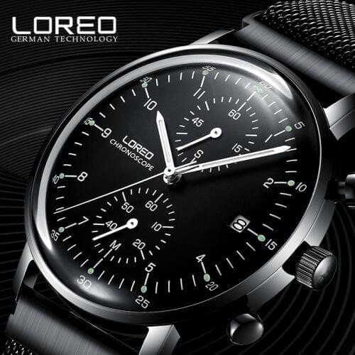 Relogio masculino LOREO Mens Watches top brand luxury Quartz Watch Calendar Luminous Waterproof Mesh Steel band Simple Watch men