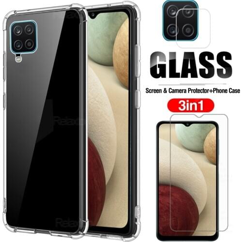 Samsun a12 case 3-in-1capa,glass+airbag case for samsung galaxy a12 a02 clear anti-shock cover samsunga12 a12 a 12 02 galaxya12