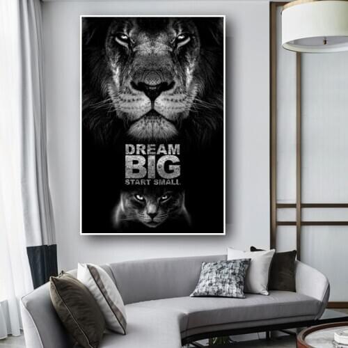 Black Posters and Prints on Canvas Animal Motivational Quote Wall Art Canvas Painting Inspiration Picture for Living Room Decor