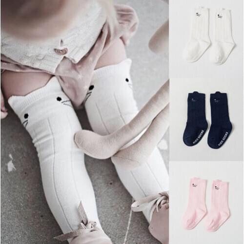 Children Accessories Female Baby Pure Cotton Cartoon Cat Ear Socks Baby Kids Toddler Knee High Tights Cute Socks 0-4T