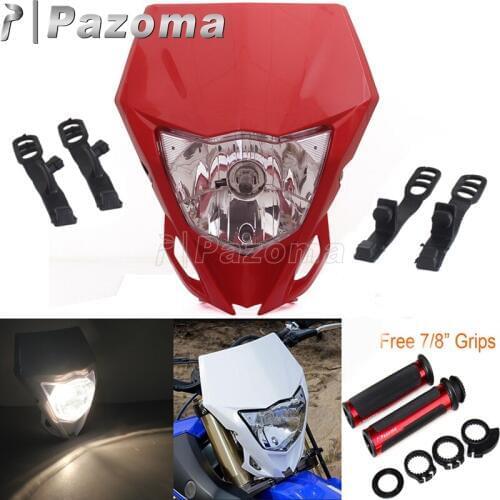 12V Motorcycle Dirt Bike Headlights Supermoto Motocross Head Lamp for Honda CRF XR FMX CR 400 450 650 230 Red Headlight Fairing