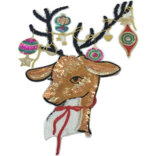 T shirt Women patch sequins 28cm Christmas deer deal with it biker patches for clothing stickers 3D t shirt mens freeshipping
