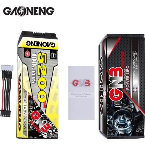 Gaoneng GNB 5200mAh 4S 14.8V 100C/200C 5mm built-in bullet HardCase 4S Battery for 1:8 1/8 RC Car four drive off-road RC Car