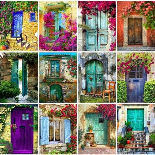 Huacan DIY Diamond Painting Door Art Kits Diamond Embroidery Flower Mosaic Cross Stitch Kits Home Decor