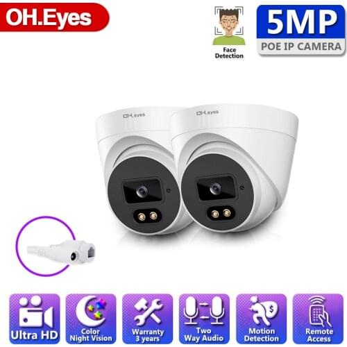 Face Detection Two Way Audio 5MP Full-color Network poe IP Camera H.265 Support POE Security camera intdoor Dome camera IR LEDs
